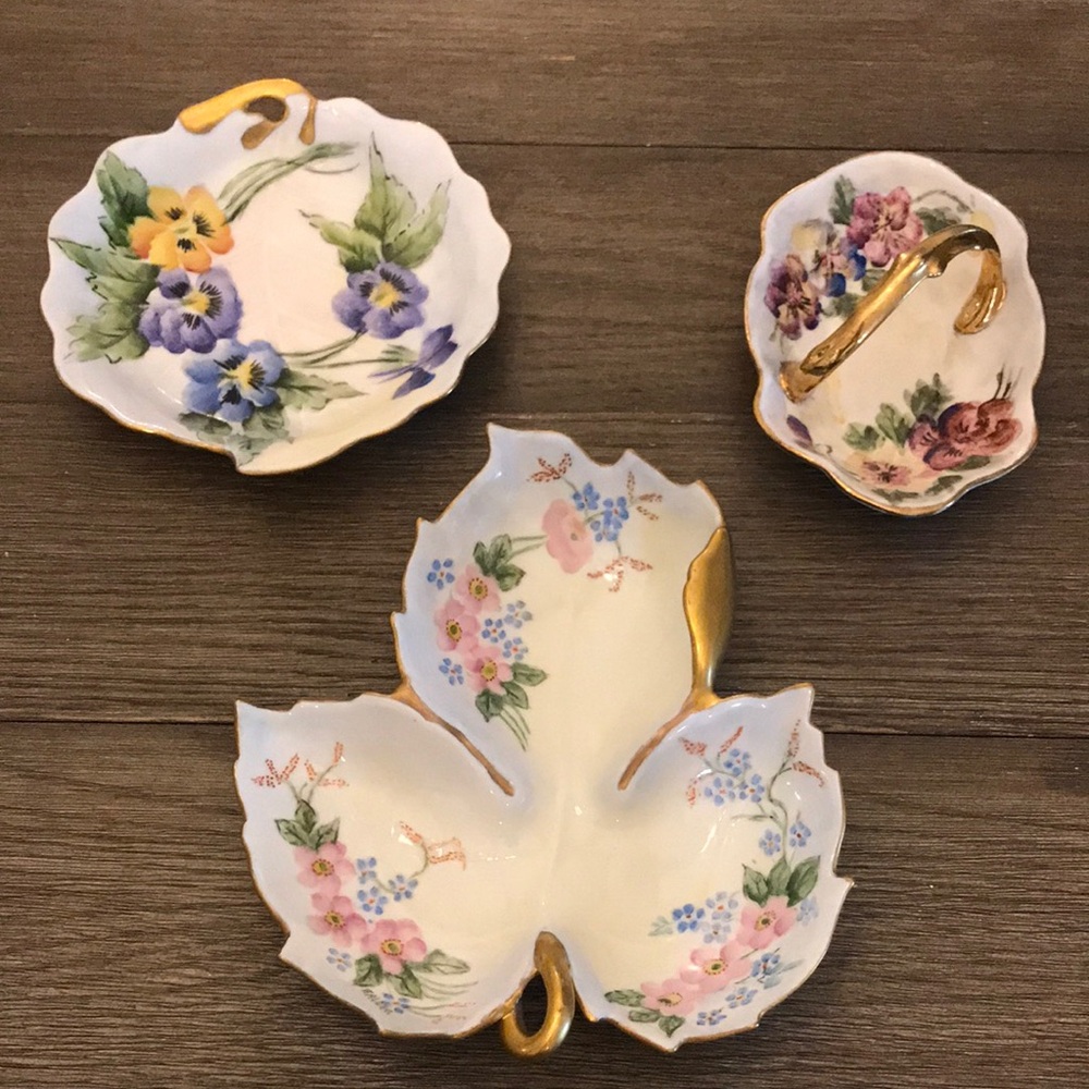 Vintage serving plates lemon servers nappy dishes hand painted R Allen 1950’s 3